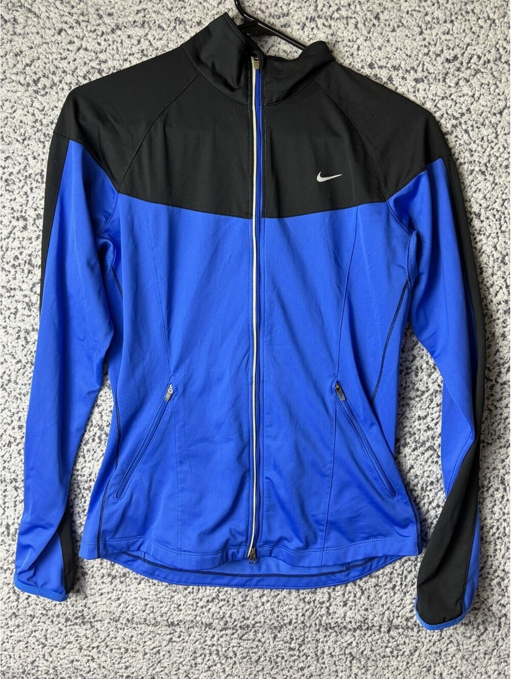 Nike Womens Running Jacket Small Blue Black Full Zip Reflective 364375-402